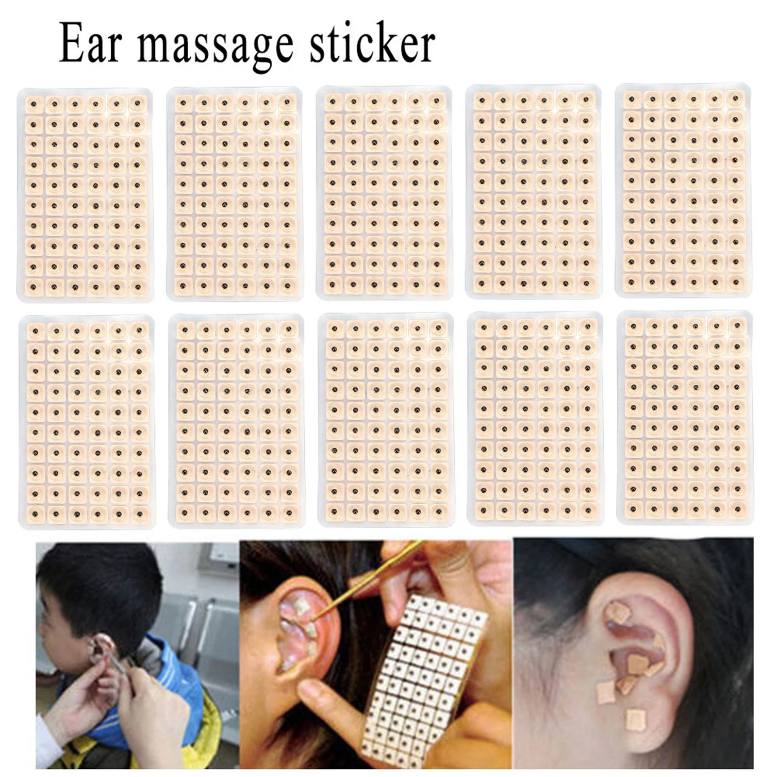 600Pcs Relaxation Ear Stickers Therapy Needle Patch Ear Acupuncture Needle Ear Massage Care Auriculotherapy Vaccaria Seeds Kit