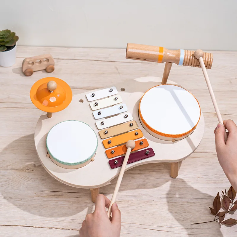 Baby Wooden Montessori Toys Musical Toys Kids Instruments Kit Early Education Drum Set Percussion Toys For Kids Boys Girls 4