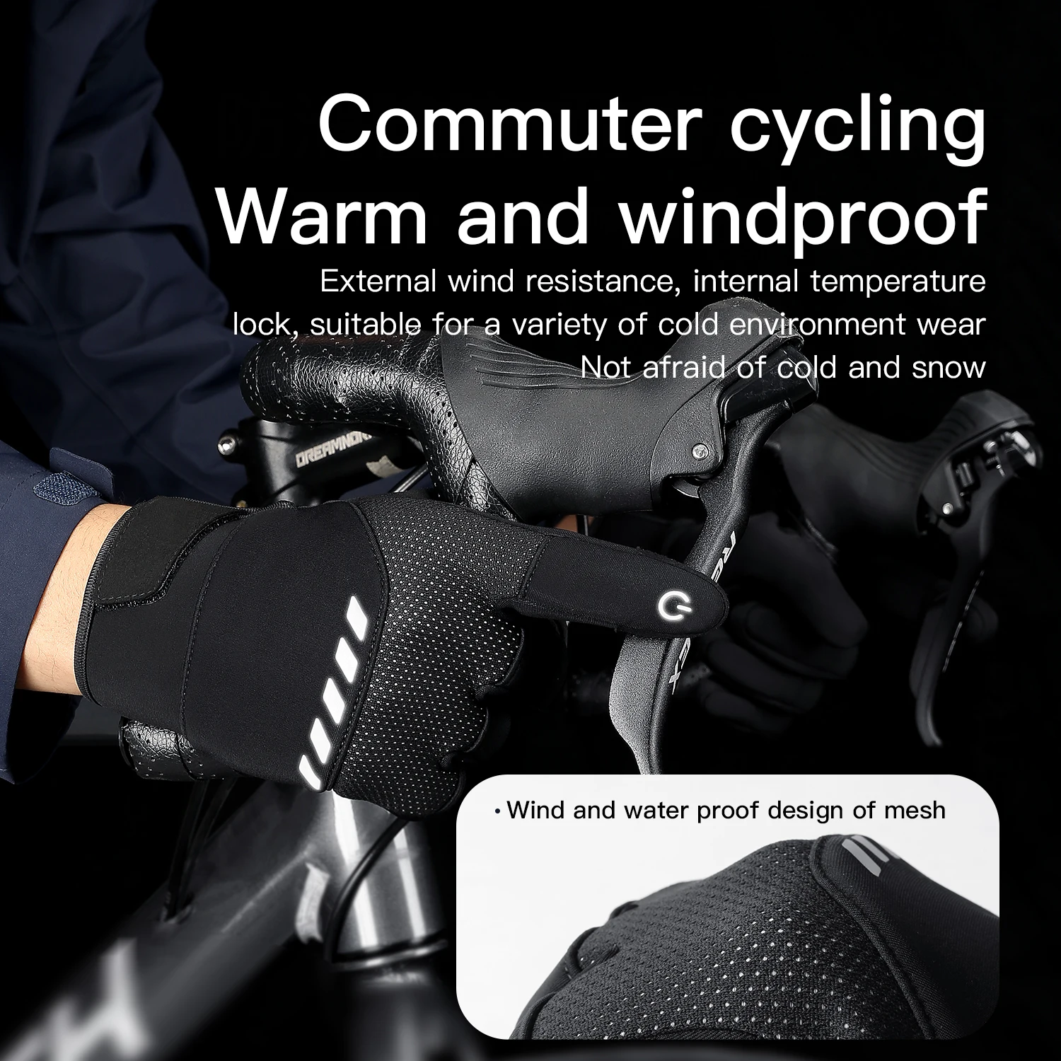 Men Winter Waterproof Cycling Gloves Outdoor Sports Running Motorcycle Ski Touch Screen Fleece Gloves Non-slip Warm Full Fingers