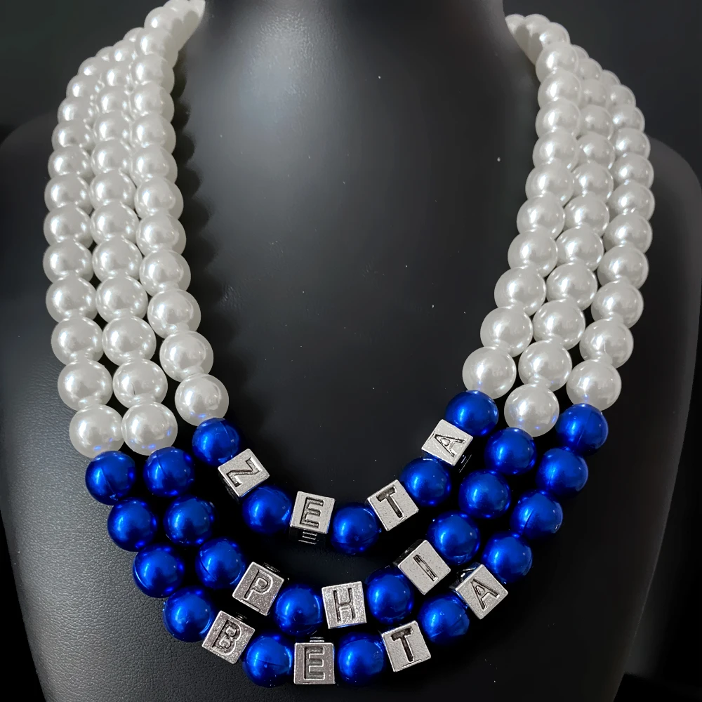American Black Women ZETA PHI BETA sorority blue multi-layered imitation pearl bead necklace choker women necklace