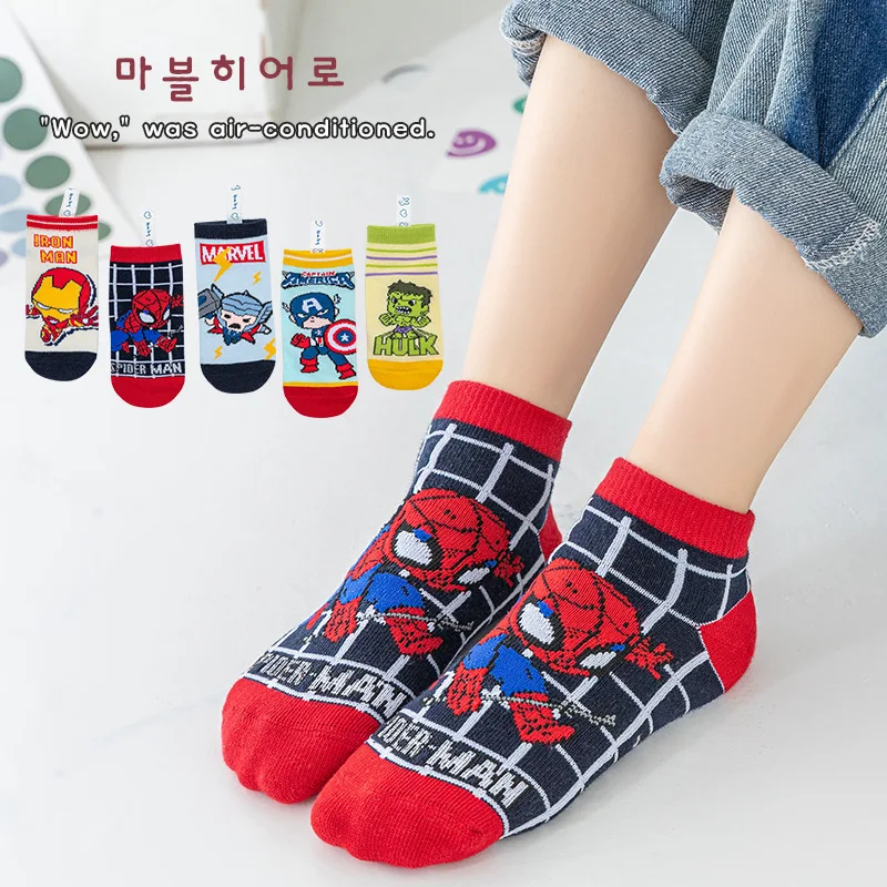 Kids Socks Anime Figure 5 Pairs Children Socks iron Spider Prints Kids Boy Short Socks Cartoon Baby Spring Summer Boat Sock Birthday Gift