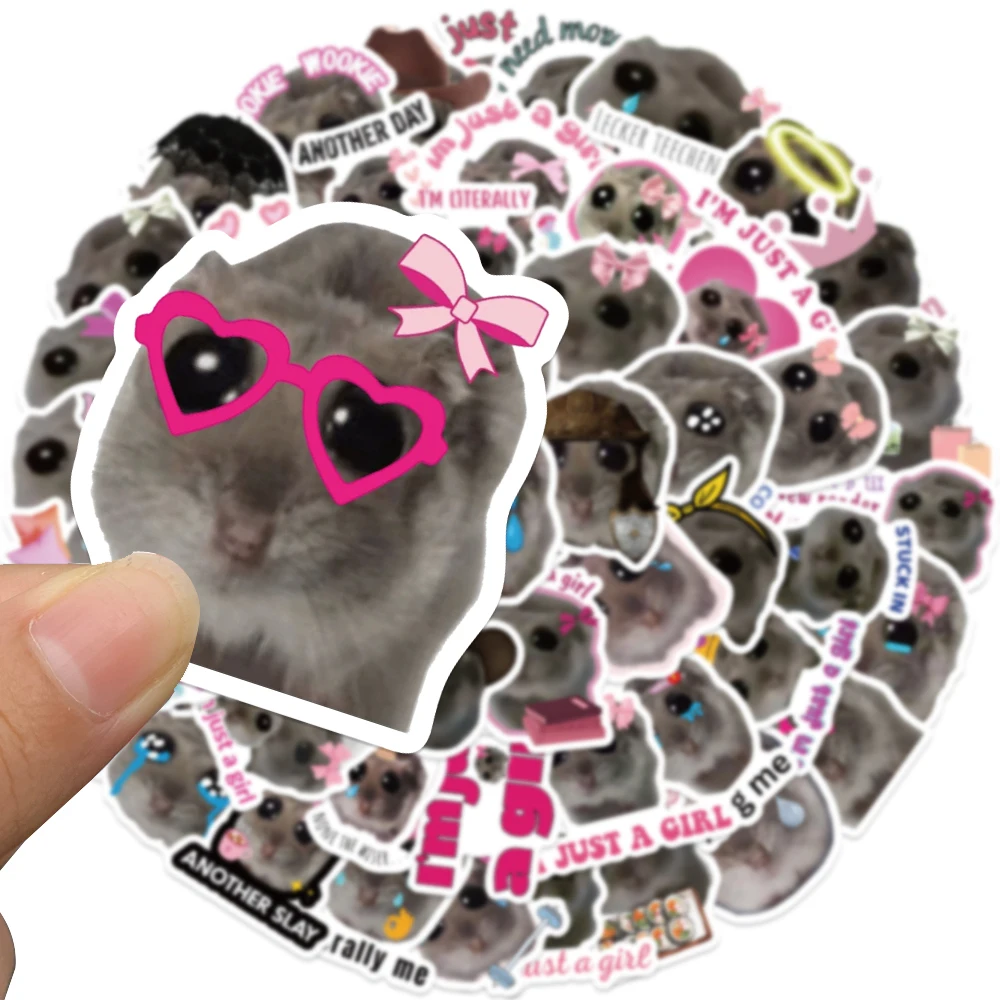 56pcs Sad Hamster Stickers Cute Cartoon Animal Water Bottle Sticker Luggage Laptop Guitar Phone Diary Waterproof Vinyl Decals