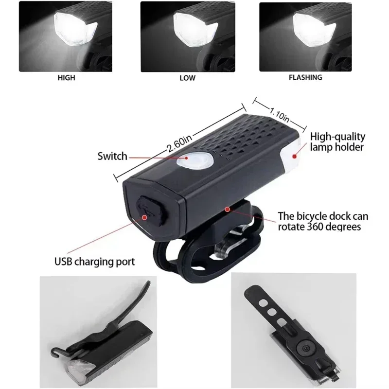 USB Rechargeable Bike Light Set - Headlights & Taillights