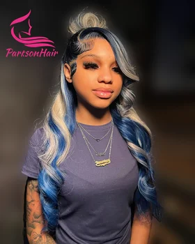 In evidenza parrucche anteriori in pizzo per capelli umani onda del corpo grigia con capelli grezzi brasiliani di colore blu 13x6 13x4 parrucche frontali in pizzo per le donne