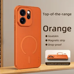 Premium Goat Leather Magnetic Ring Phone Case with Full - Body Protection for OPPO A6s 4G (Orange)