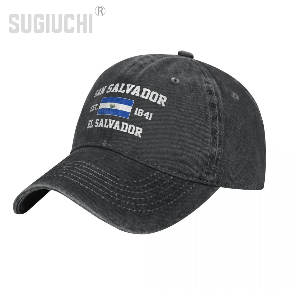 

Flag of El Salvador EST.1841 San Salvador Unisex Adult Washed Denim Baseball Cap Men Vintage Cotton Patriotic Trucker Hat