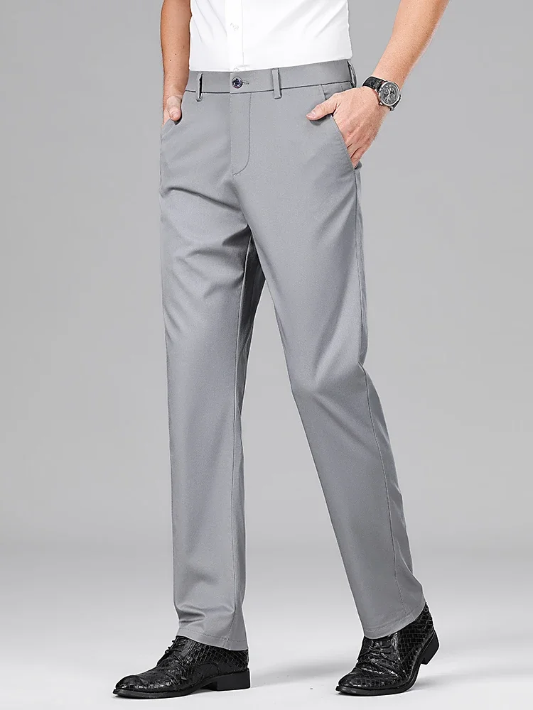 Classic Luxury Men's Mulberry Silk Suit Pants Thin Stretch Slim Fit Comfortable Male Brand Clothing Casual Trousers 4
