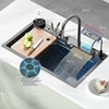 Waterfall Kitchen Sink Stainless Steel Embossed Large Single Slot Digital Display Multifunctional Sinks For Kitchen 1