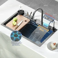 Waterfall Kitchen Sink Stainless Steel Embossed Large Single Slot Digital Display Multifunctional Sinks For Kitchen 1