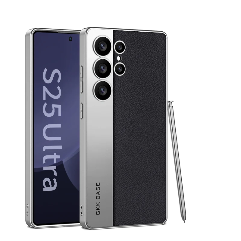 Luxury Metal Paint Edge Leather Case - Shockproof Matte Soft Slim Cover