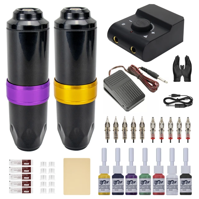 Hot Sale 2pcs Tattoo Machine Pen Kit Power Supply Rotary Tattoo