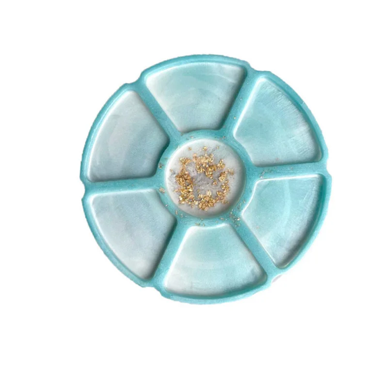

3D Epoxy Resin Tray Table Silicone Mold New Mirror DIY Paint Palette Table 7 Cavity Pallet Storage Drop Glue Accessories Mould