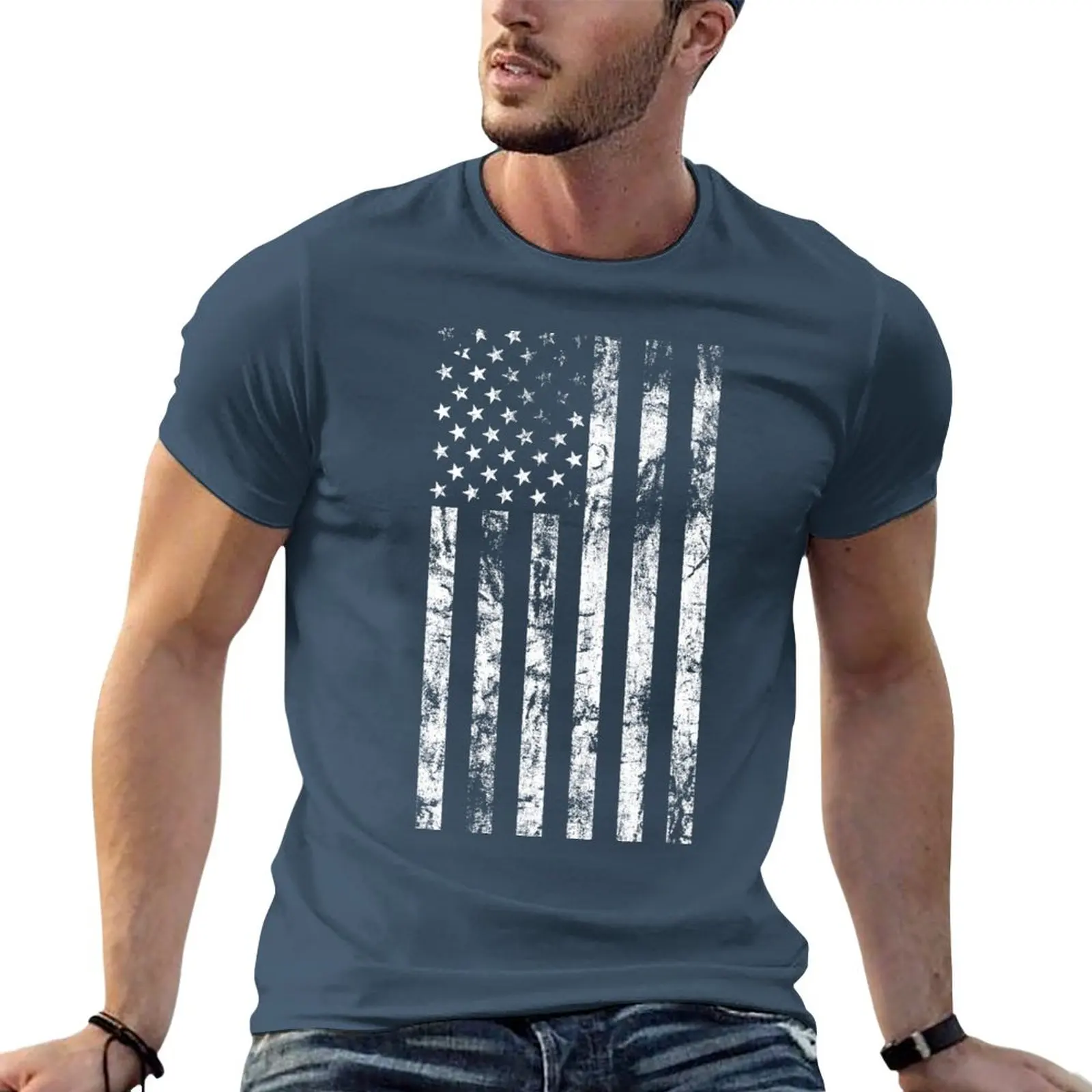 

Distressed US Patriotism Flag T-Shirt Short sleeve tee heavyweights quick-drying men graphic t shirts