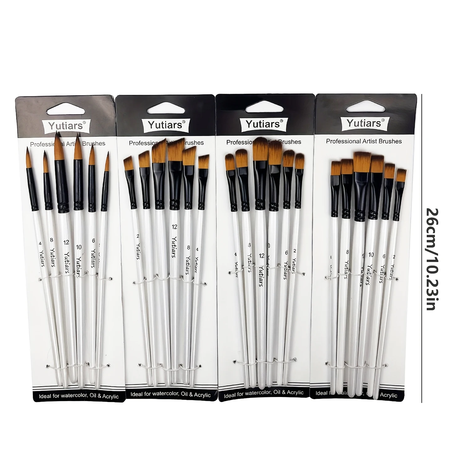 Paint Brushes Nylon Hair Brush Wood Pole for Oil Watercolor 6 Pcs/set