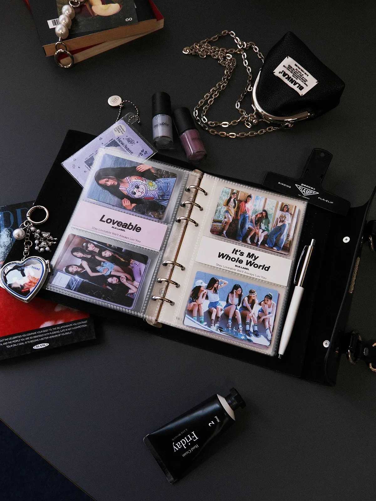 Y2K Photocard Collect Binder 3inch Photo Holder Books A6 Portable Handbag Loose Leaf Album Black Glossy PU Leather Itabag