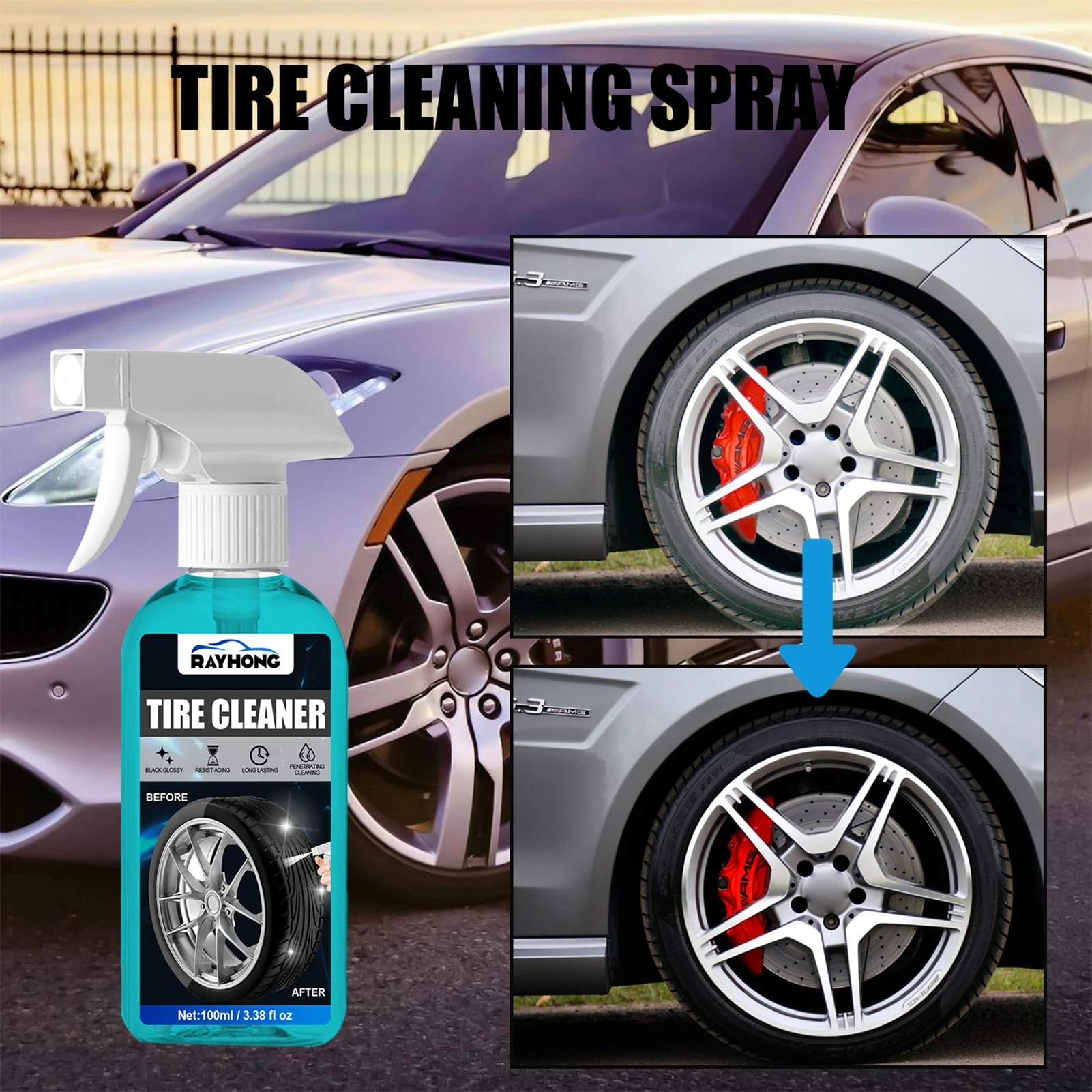 Spray nettoyant pour jantes et roues, produits d'entretien de voiture,  protection durable, intérieur de voiture, spanopathie