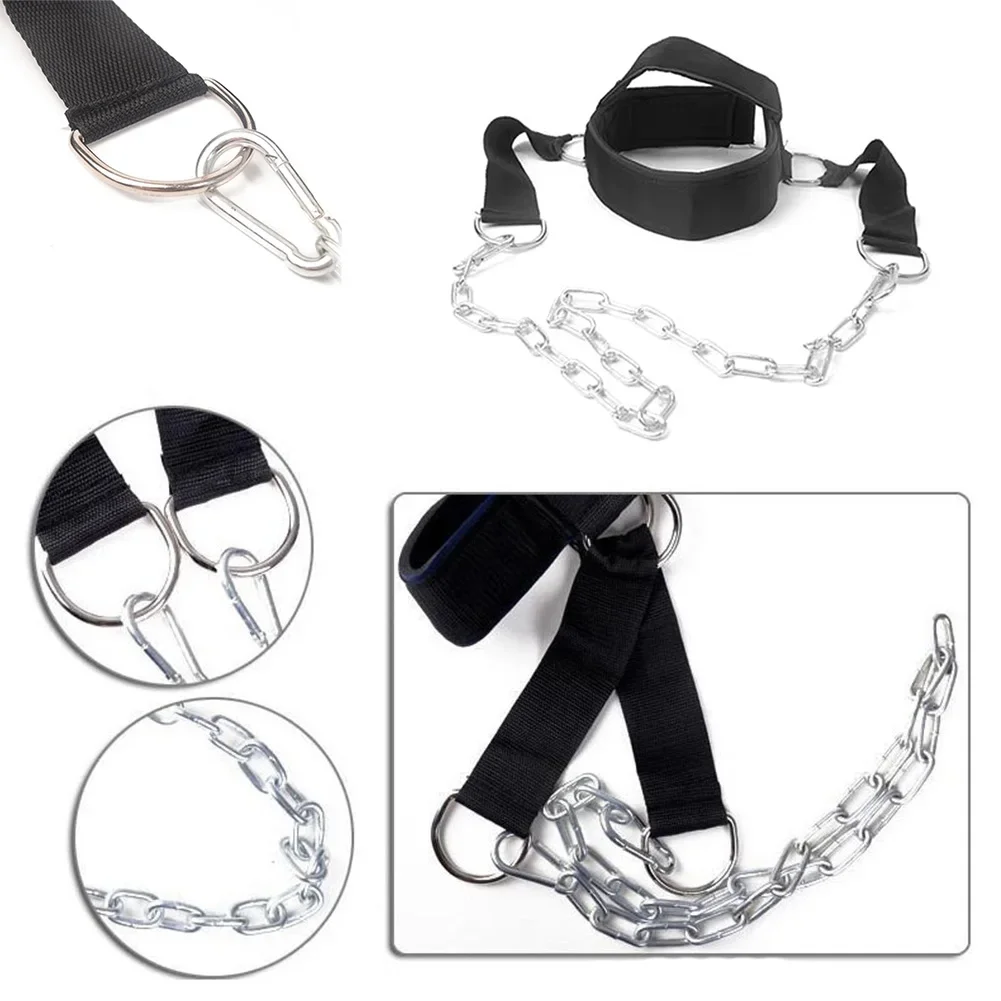 Gym Fitness Weight Bearing Cap Adjustable Neck Harness with Steel Chain Neck Trainer Neck Muscle Power Training