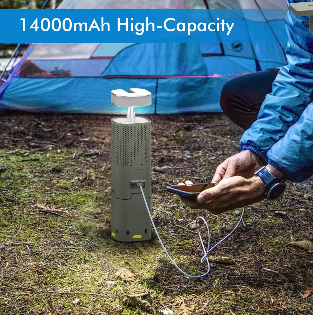 Rechargeable portable outdoor work light, 14000mAh, camping telescopic light with Bluetooth, suitable for hiking and camping RV