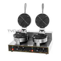 Electric Waffle Double Head Maker Cake Furnace Heating Machine Round Waffle Making Machine Commercial Nonstick Kitchen Appliance 1