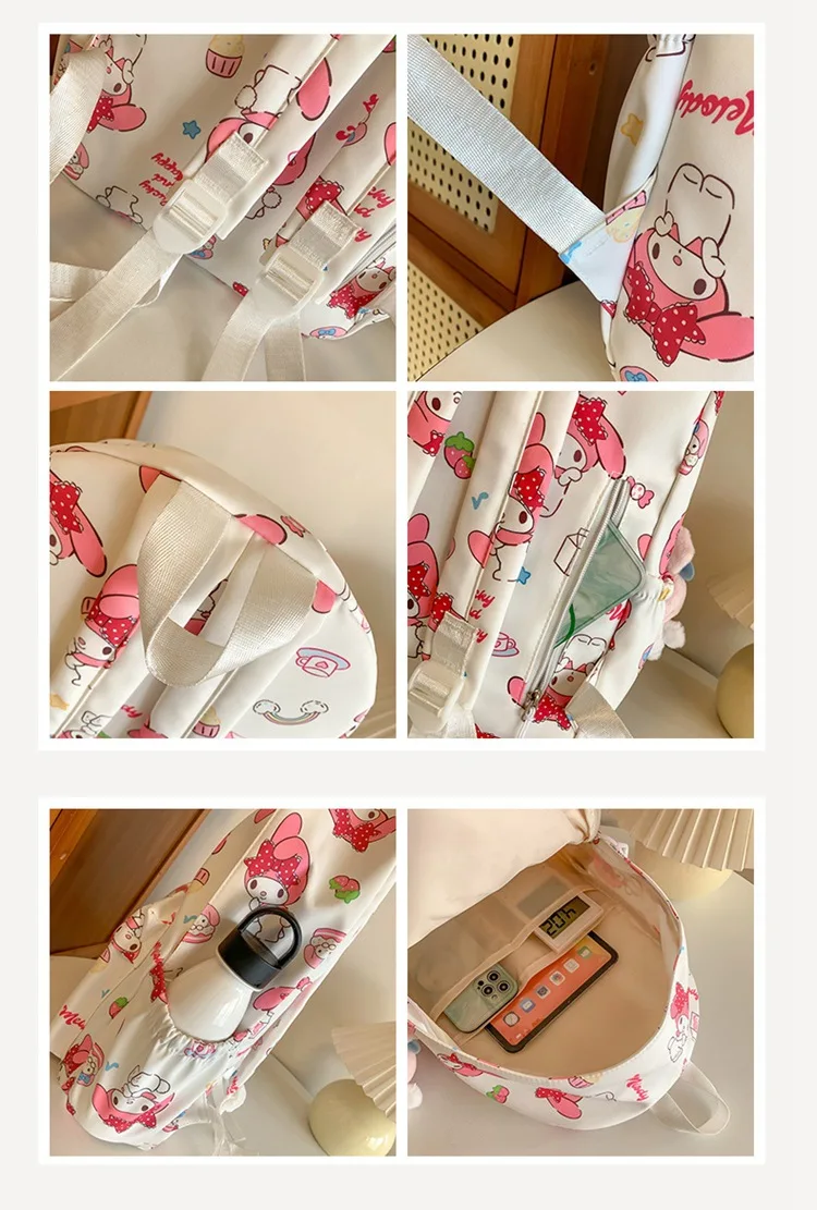 Printed Graffiti Student Girl Backpack Waterproof Backpack Sanrio Melody Niche Cute Versatile Campus School Bag Korean Girl