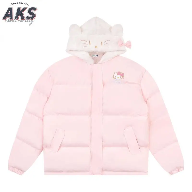 

New Cartoon Hellokitty Clothes Hooded Cotton Padding Thickened Comfort Warm Sobriety Cute Jackets Unisex Girls Birthday Gifts