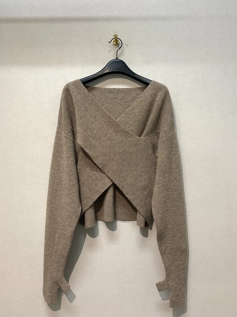 

Японский осенне-зимний джемпер Neploe, винтажная Женская одежда, свитер с V-образным вырезом, Однотонный женский свитер с длинным рукавом