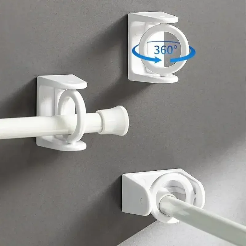 360&deg; Rotatable Retractable Pole Fixator for Non-drilling Strong Adhesive Hooks Towel Rod Shower Curtain Rod Bracket 4Pcs/Set