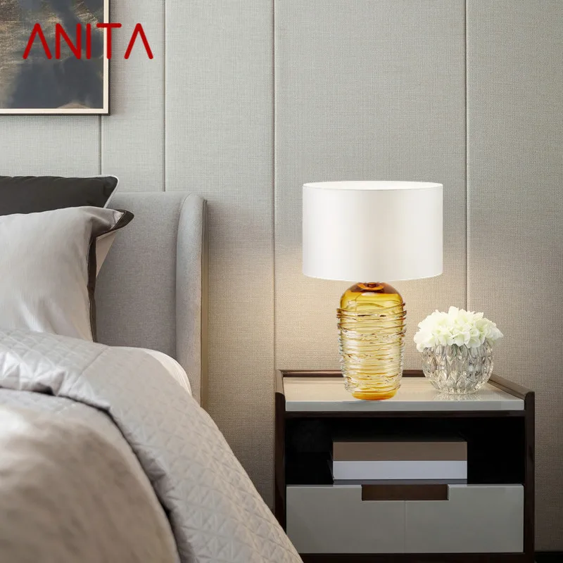 

ANITA Nordic Modern Glaze Table Lamp Fashionable Art Iiving Room Bedroom Hotel LED Personality Originality Desk Light