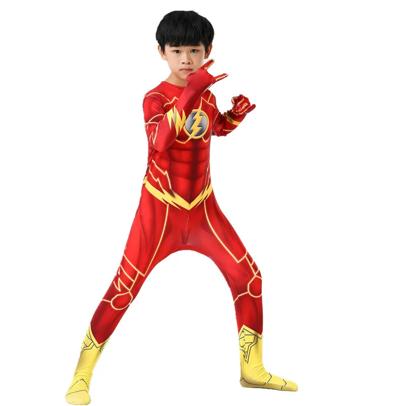 Kids Flash Man Boys Cosplay Costume New Year Carnival Party Fancy Dress with Headgear Mask Sets 3