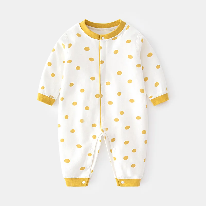 

Baby Long-Sleeved Jumpsuit Newborn Boneless Spring and Autumn Pure Cotton Romper Boys and Girls Baby Polka Dot Children Printed