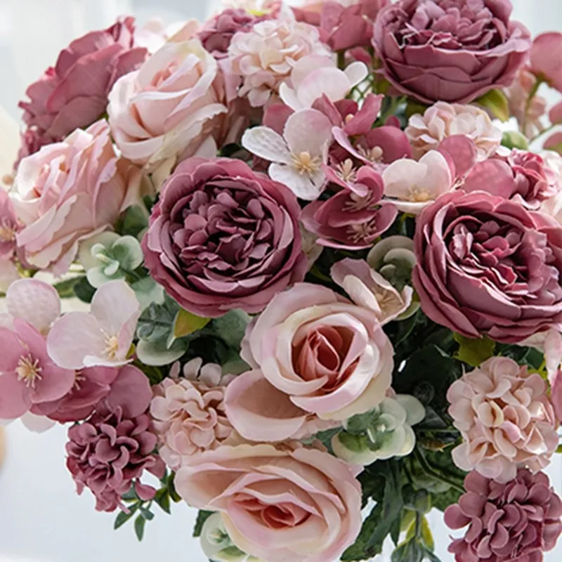 Künstliche Blume Seide Pfingstrose Rose Hortensie Hochzeit Bouquet Garten Festival Kranz Auto Dekoration Blumenarrangement Bonsai Prop – Detail 8