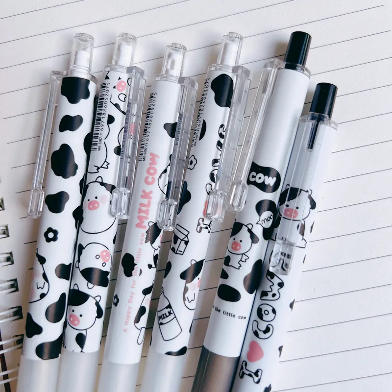 12 Pcs Cute Cow Pen Cartoon Gel Ink Pens with Grip 0.5 mm Black Cow Print  Pens Retractable Kawaii Ballpoint Pen for Home Travel Office School  Supplies