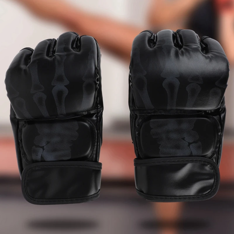1 Pair New Grappling MMA Gloves PU Leather Punching Bag Boxing Gloves Sanda Half Finger Ghost Hand Boxing Gloves Gift 3