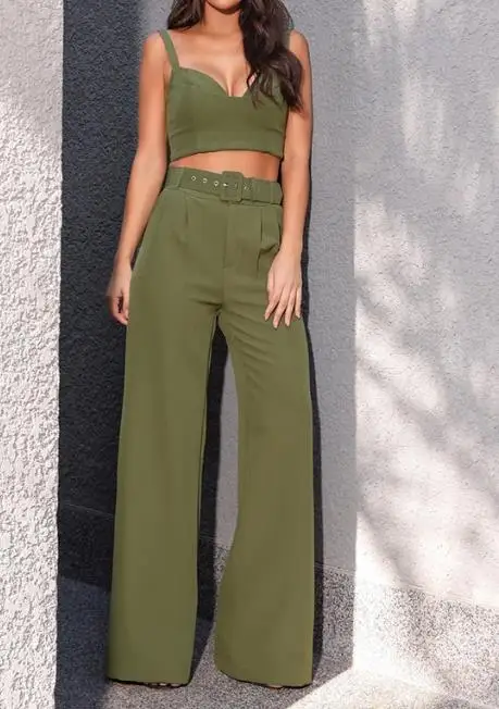 

Sets for Women Two-Piece 2024 Summer Fashion Sexy Camisole Vest and Temperament Commuting High Waisted Loose Solid Pants Set