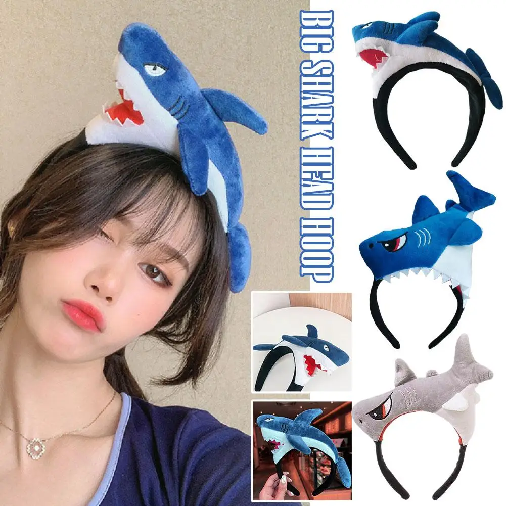 Cartoon Shark Hair Band Cute Funny Animal Wash Face Dress Ocean Up Headwear Headband Hoop Hair Girls Children's Hat nautical sea turtles shower curtain ocean marine animal underwater world shower curtain for bathroom decor waterproof polyester