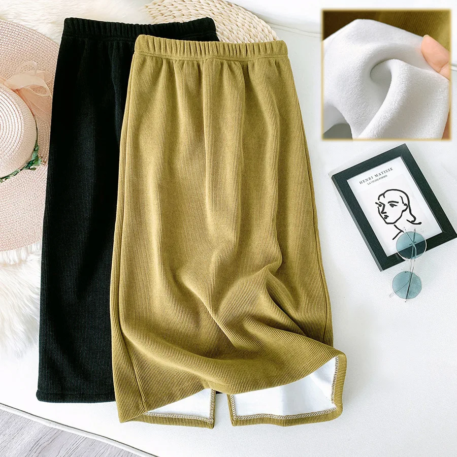 Velvet Thickened Warm Casual Midi Long Skirt Women 2021 Winter Buttock Package Hip Pencil Skirt Bottomed Straight Y2k Skirt soft hamster sleeping bag velvet linen hanging hamster hanging bed squirrel tent hideout warm guinea pig hammock