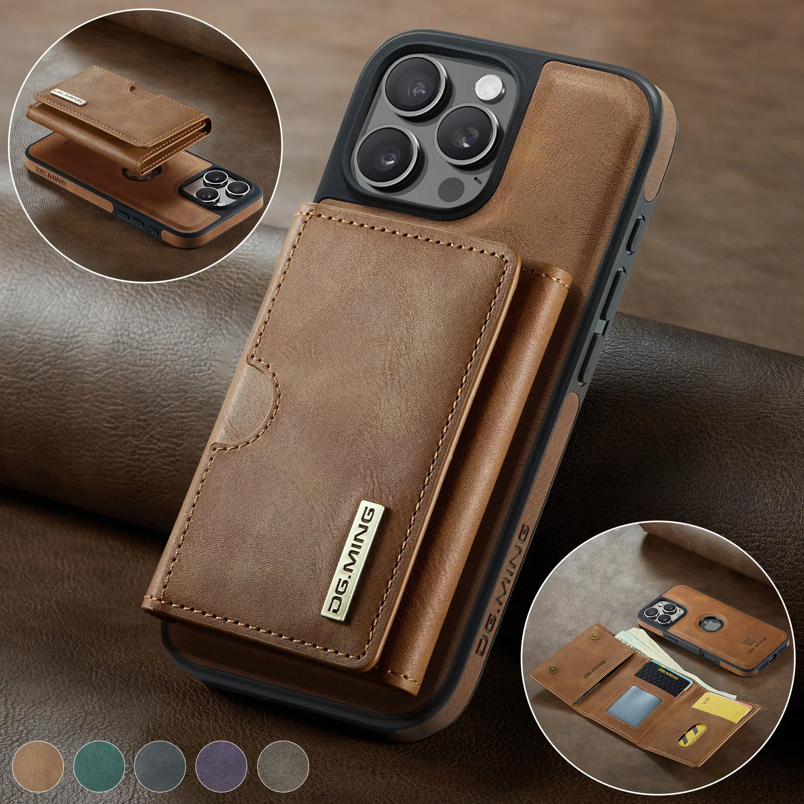 Versatile Detachable Magnetic Leather Wallet Case with RFID Protection