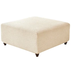 Elegant Jacquard T-Shape Ottoman Stool Cover - Elastic Slipcovers for Stylish Home and Office Decor (Beige)