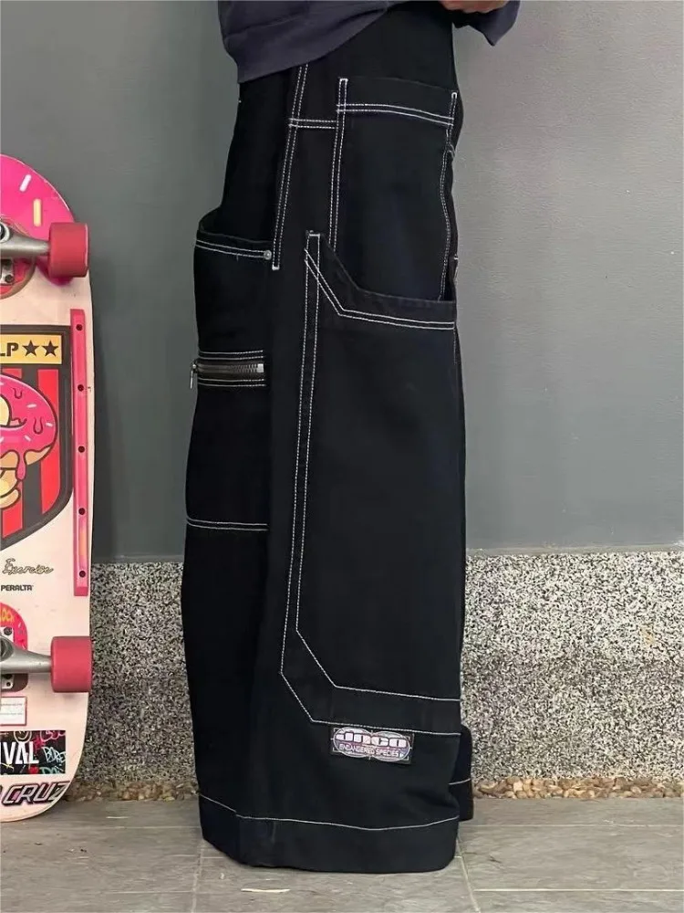 HOUZHOU Y2k Vintage Gothic Baggy Jorts Woman's Oversized Harajuku Black Jeans Japanese 2000s Style Streetwear Denim Pants Summer