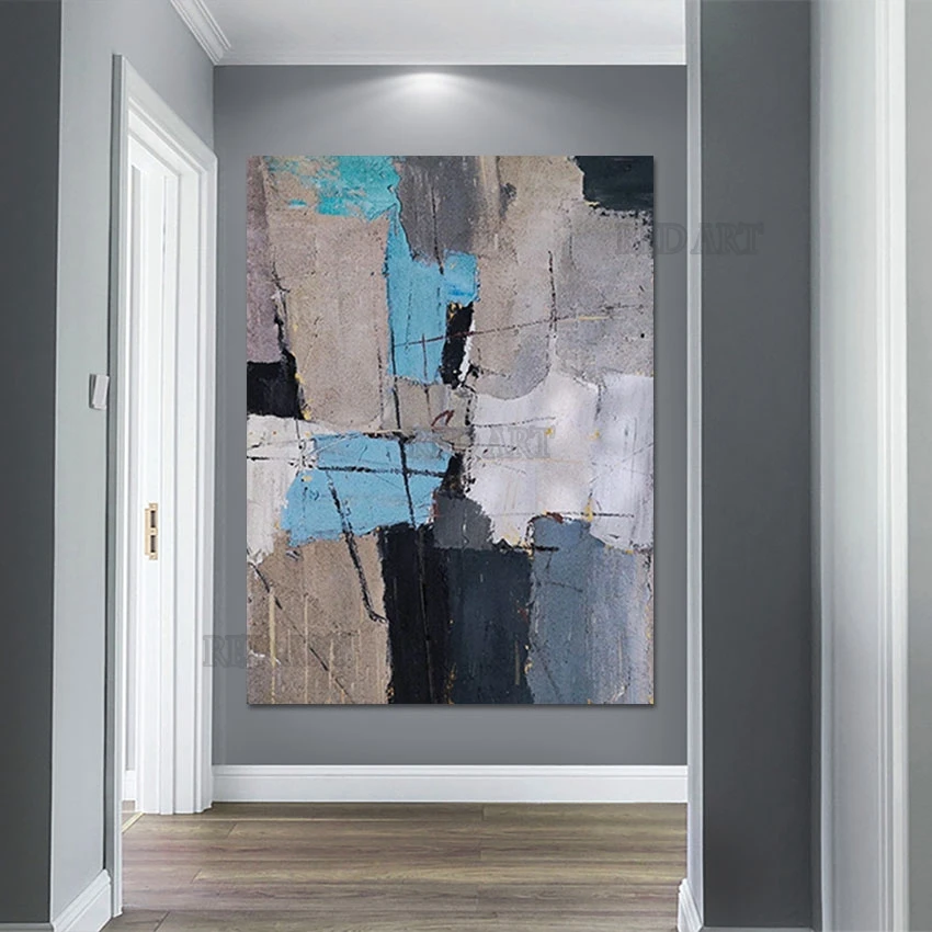 

New Abstract Frameless Colors Blocks Large Size Porch Decor Nordic Oil Painting Canvas Picture Art Hand Painted Wall Poster