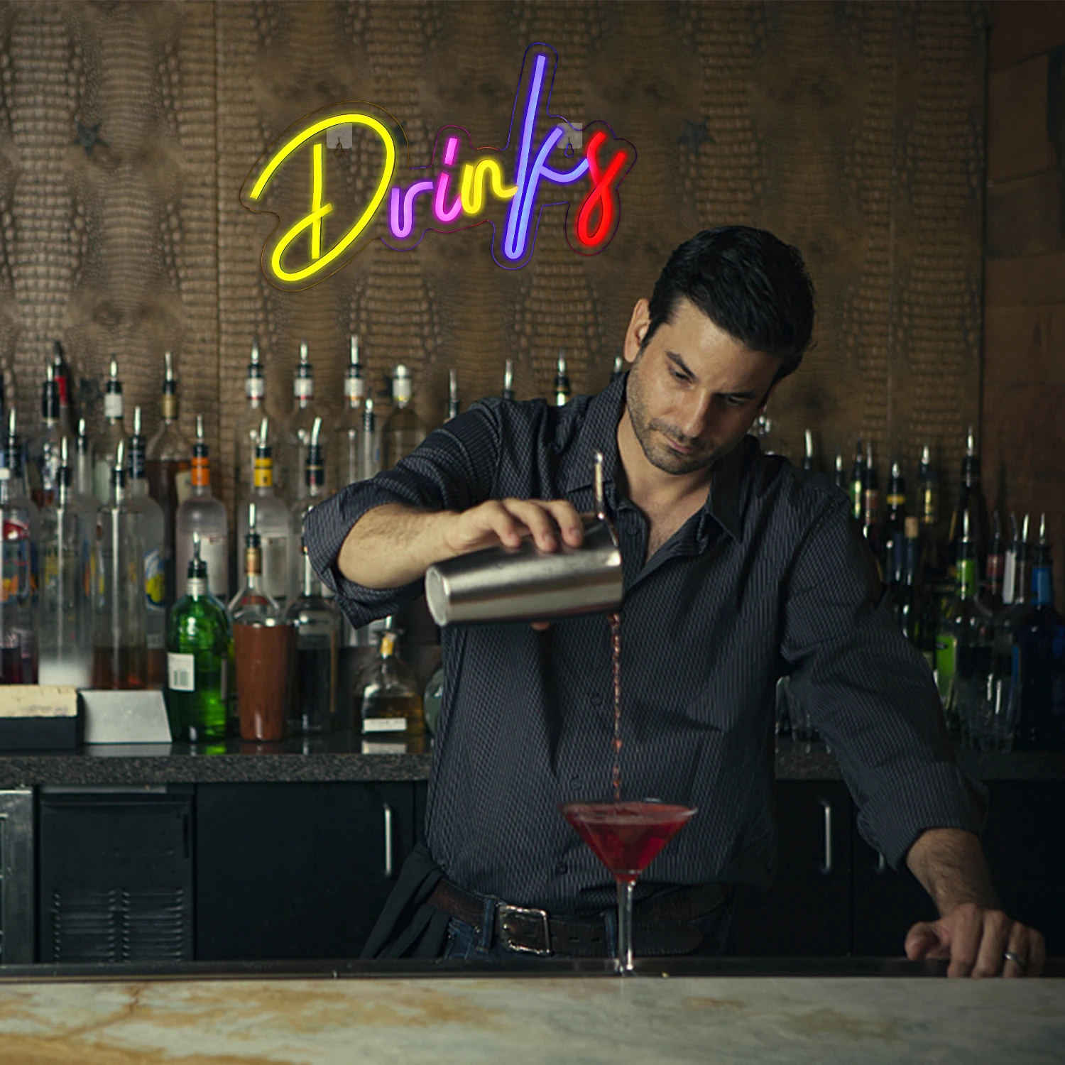 ドリンク&スナックネオンLEDサインカラフルなレターライトルーム装飾