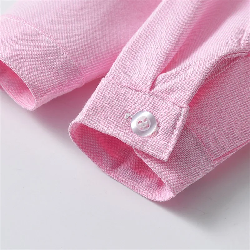 Kid Boy Girl Shirt Solid Color Button Down Mandarin Collar Long Sleeves Tops with Pocket