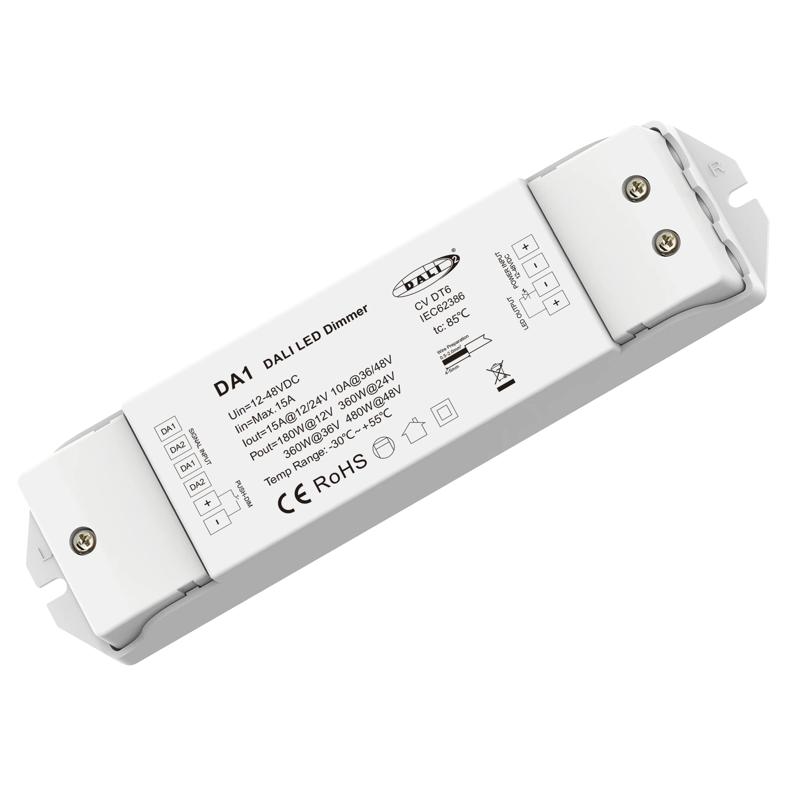 Skydance DA1 DALI 2 1 channel constant voltage LED dimmer push dim DALI DT6 controller 15A output PMW dimming DALI controller