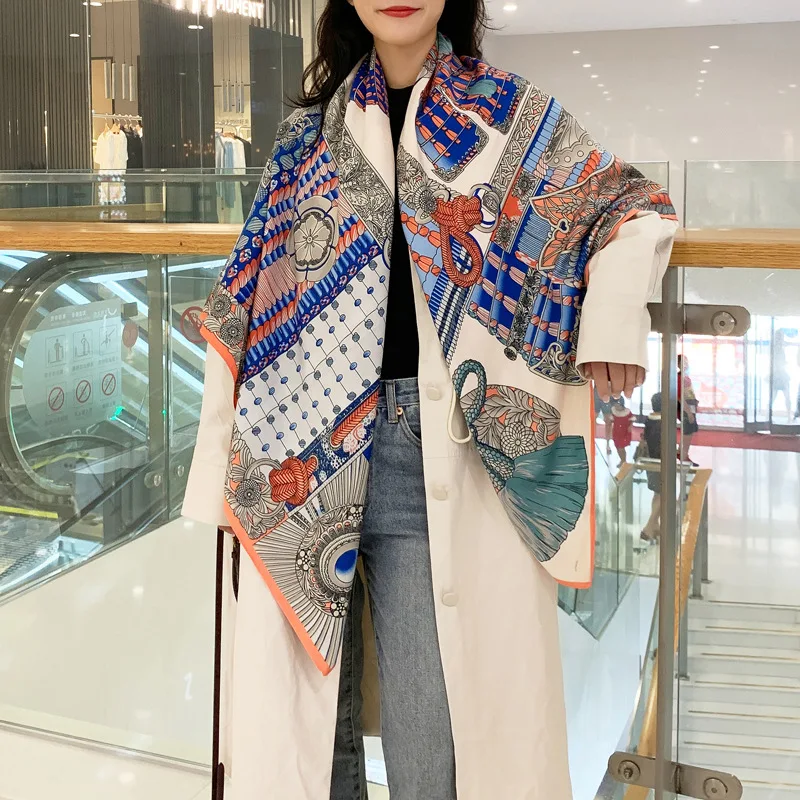 2022 Luxury Fashion 130*130 cm Silk Scarves Women Foulard Head