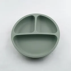 Eco-Friendly Silicone Toddler Suction Plate and Bowl Set with Wood Cutlery (Army Green Plate)
