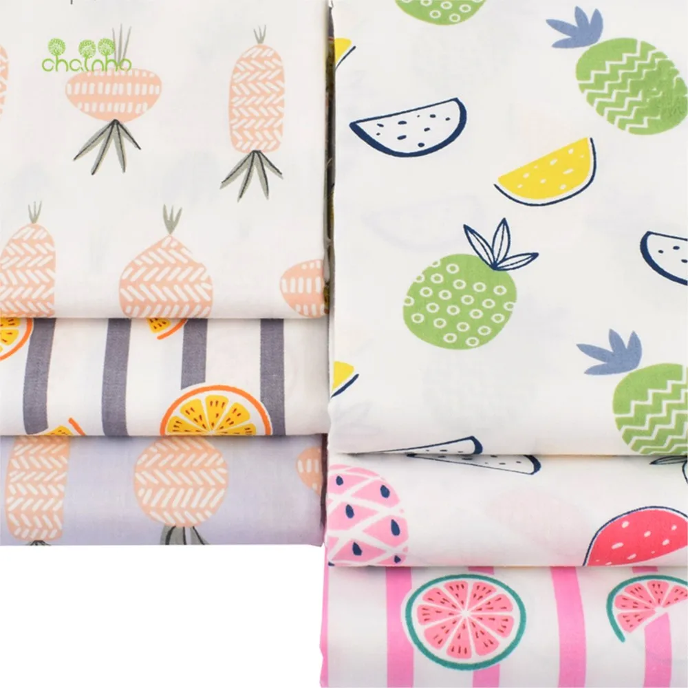Chainho,Printed Twill Weave Cotton Fabric,DIY Sewing Quilting Material,Patchwork Cloth,Fruit Series,6 Designs,2 Sizes,15C65