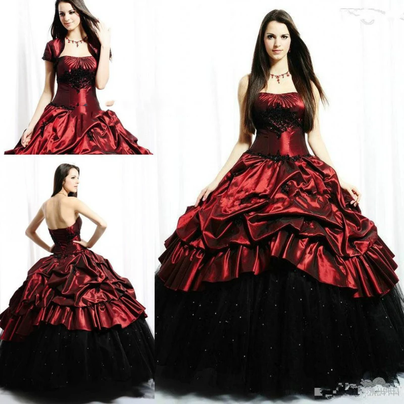 

Vintage Taffeta Prom Dress Ruched Floor Length Dark Red And Black Special Occasion Dress Beaded Plus Size Formal Party Gowns