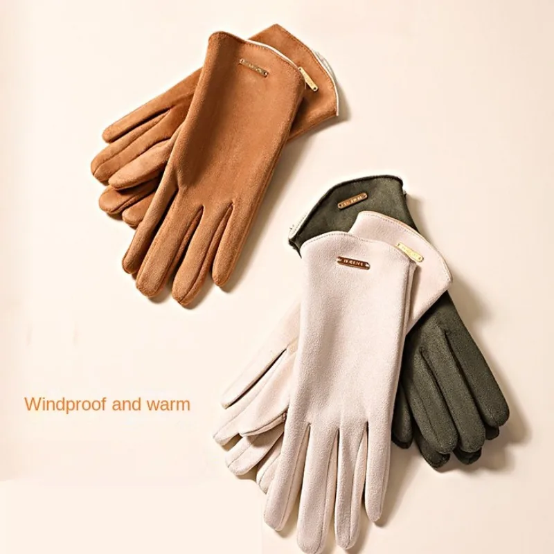 

Women Touch Screen Gloves Fashion Autumn Winter Warm Thin Cashmere Solid Cycling Drive Suede Fabric Elegant Windproof Gloves