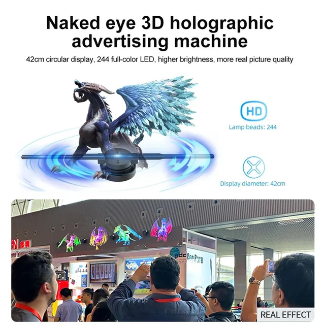 3D Hologram Fan 42CM WiFi 3D Holographic Projector Advertising Display Light HD Holographic Projector for Stores Bars Party Xmas 2