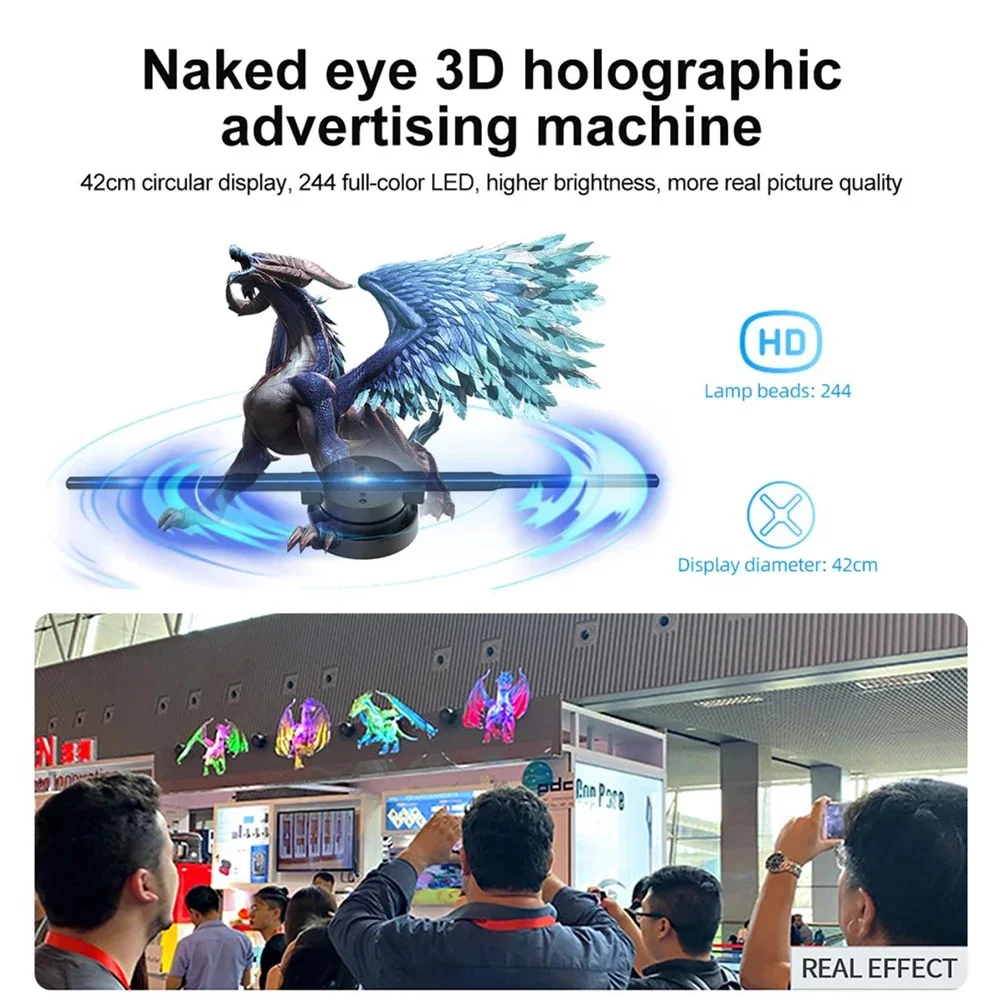 3D 홀로그램 선풍기, 42cm WiFi 3D 홀로그램 프로젝터, 광고 디스플레이 라이트, HD 홀로그램 프로젝터, 상점 바 파티 크리스마스